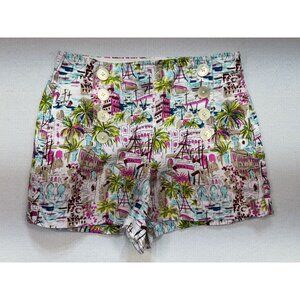 J.Crew Women's Tropical Palm Trees Print Casual Panel Button Shorts Size 4 White